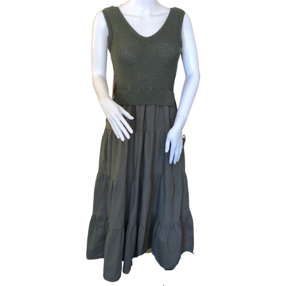 SAY WHAT Large Army Green‎ Tiered Midi Sleeveless Tank Dress Boho Cottagecore